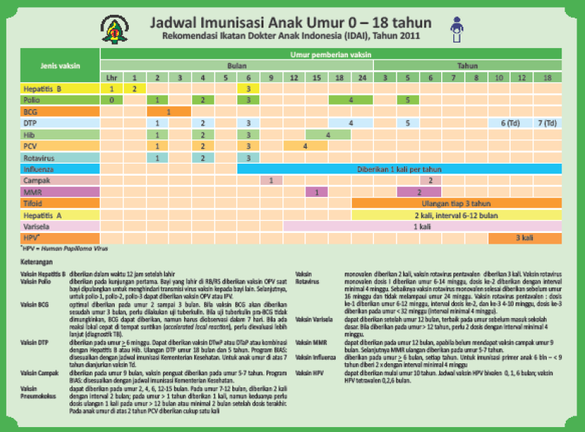 Jadwal Imunisasi Rekomendasi IDAI 2014 kuliah kedokteran
